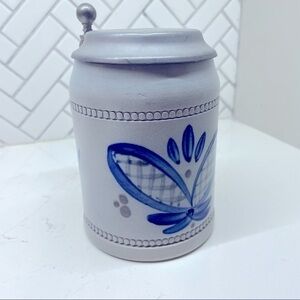 Vintage German Authentic Salt Glaze Handpainted Pottery Stein Mug Cobalt Blue